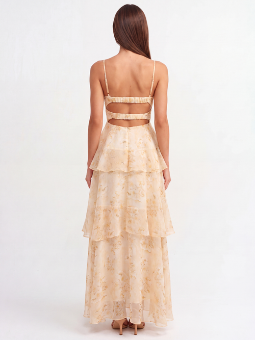 BROOKE Women's Pleated Twist Tiered Maxi Dress with Floral Print