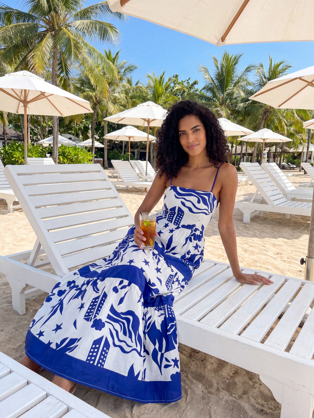 CRYSTAL Women's Square-Neck Tiered Maxi Dress with Tropical Print