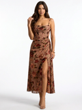 PEYTON Women's Floral Chiffon Corset Midi Dress