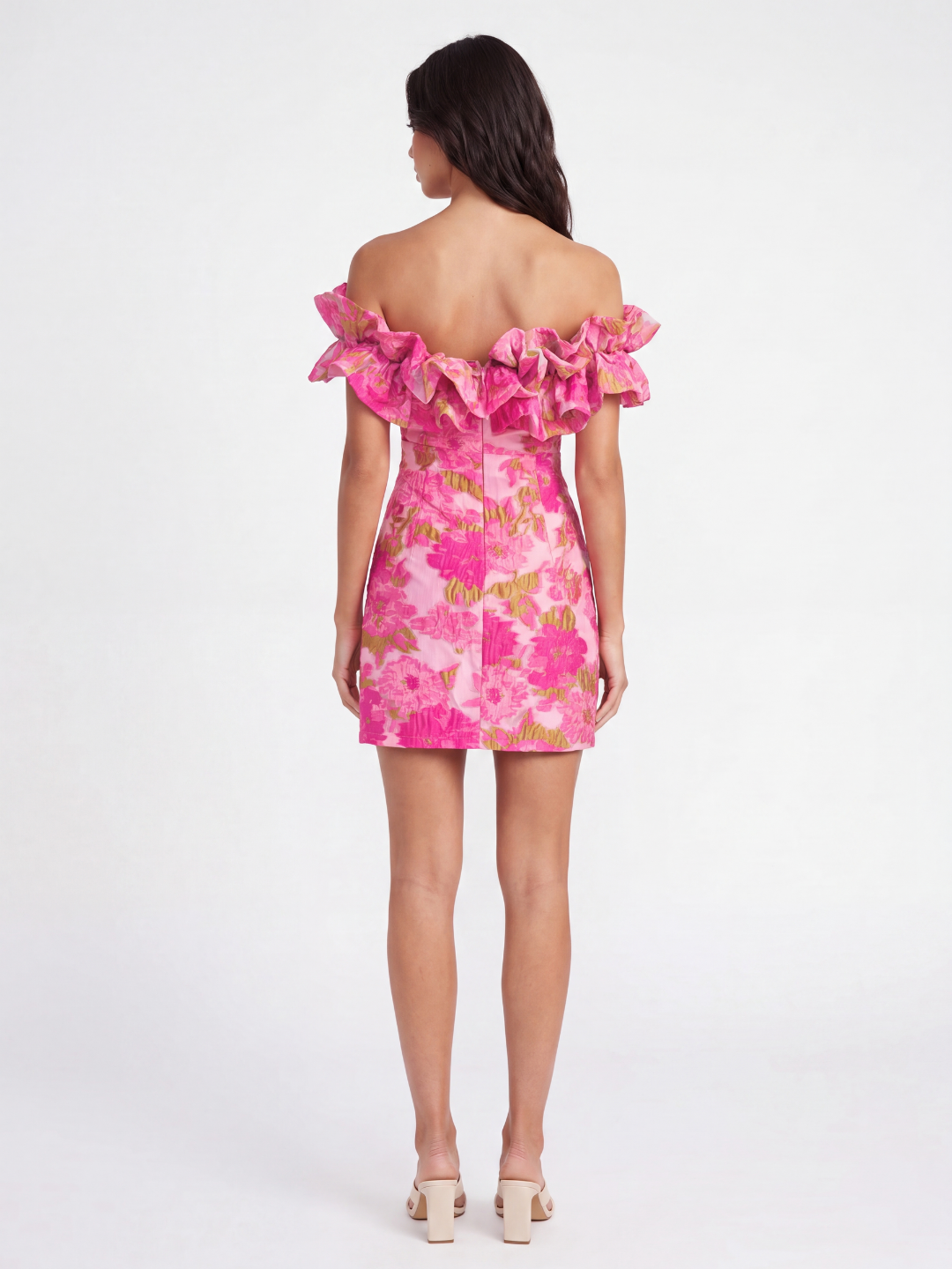 ESPERANZA Women's Off-Shoulder Textured Mini Dress with Ruffle Detail
