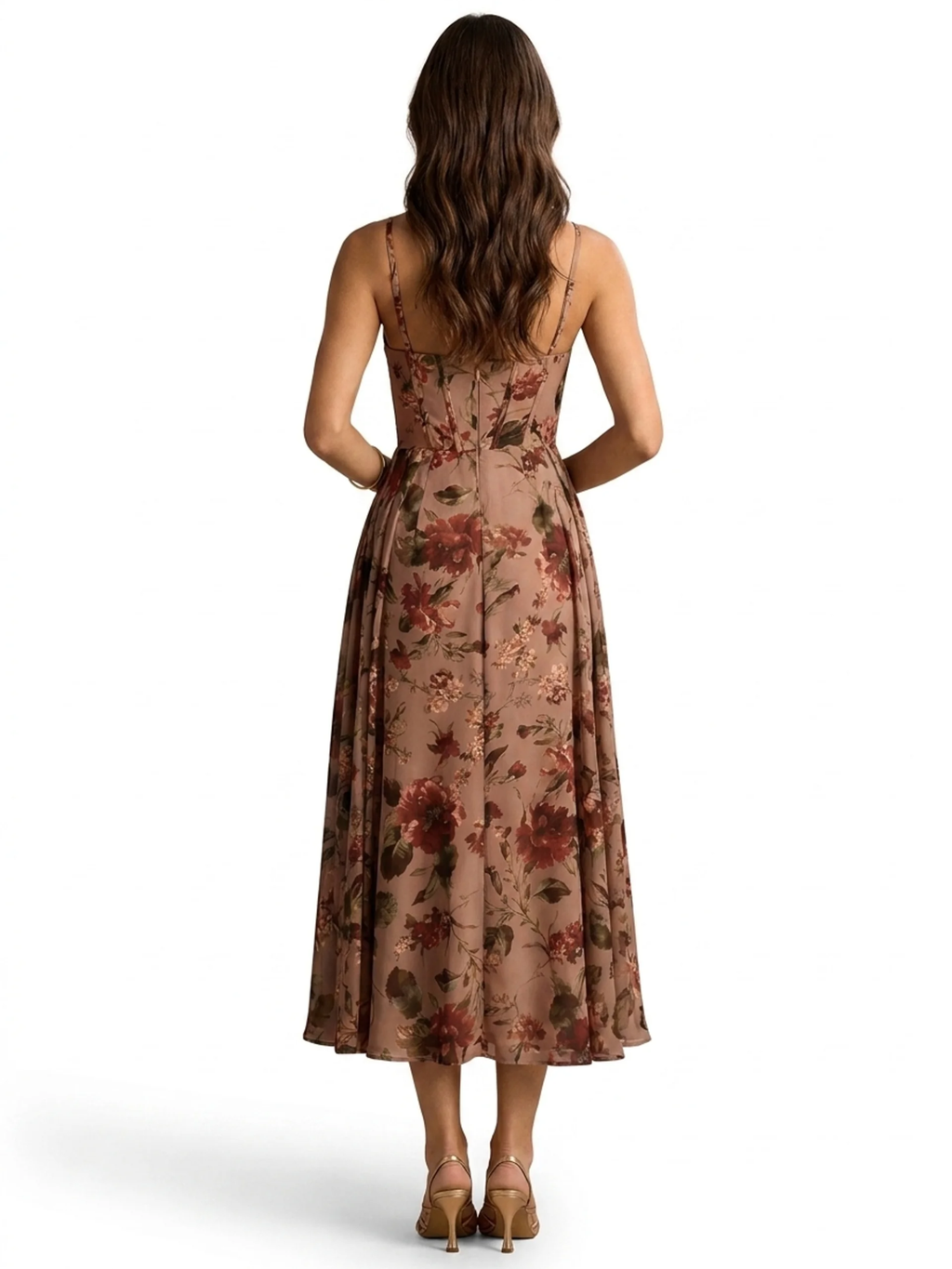 PEYTON Women's Floral Chiffon Corset Midi Dress
