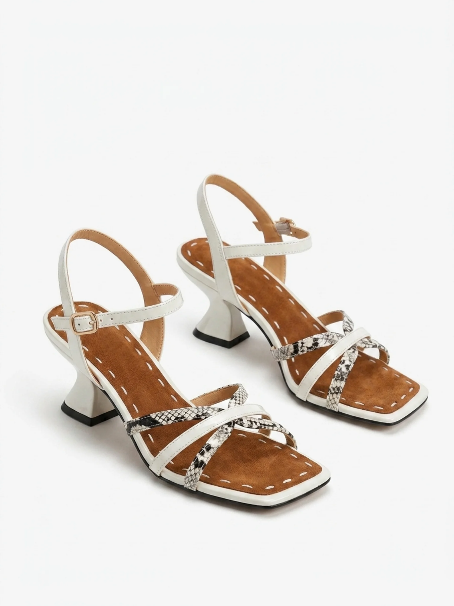 DELPHINE Women's Strappy Square-Toe Sculptural Heel Sandals
