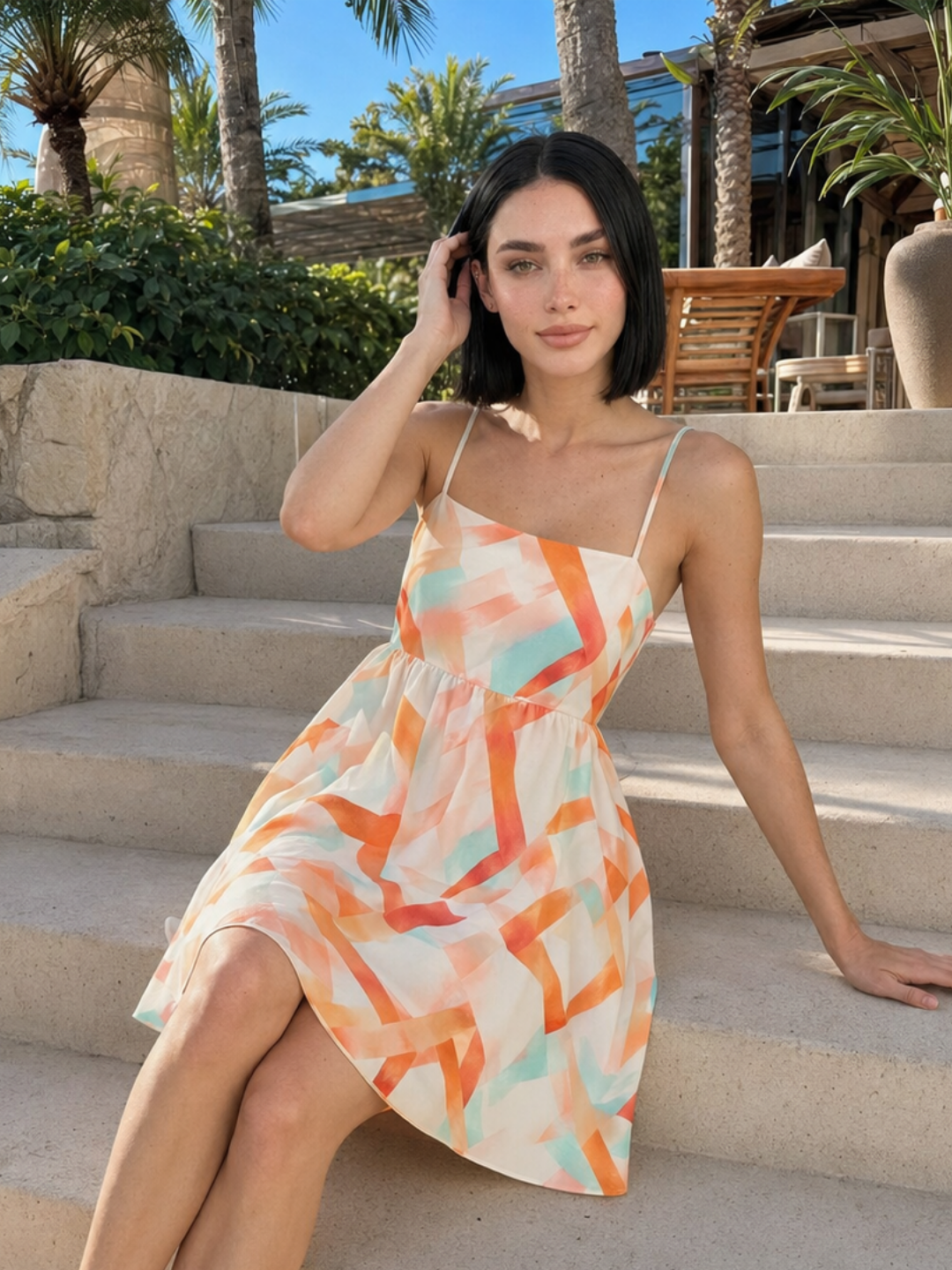 DANIELLE Women's Square-Neck Mini Dress with Abstract Print