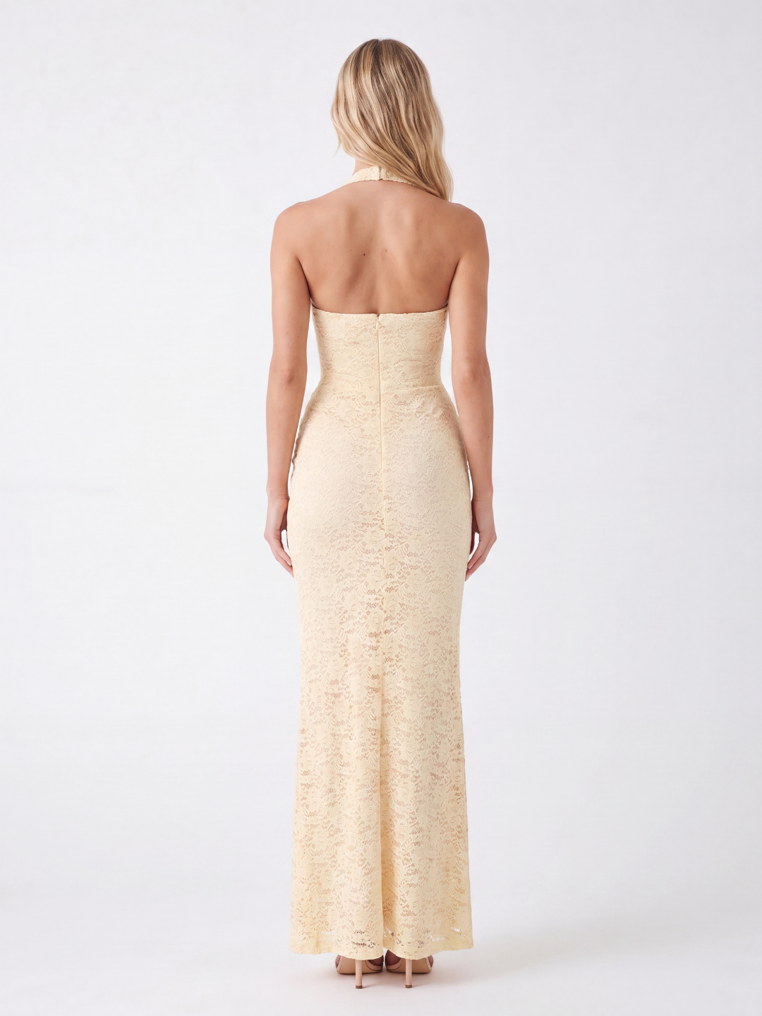 SYDNEY Women's Halter Lace Maxi Dress with V-Bodice