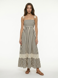 STEPHANIE Women's Square-Neck Striped Maxi Dress with Lace Trim