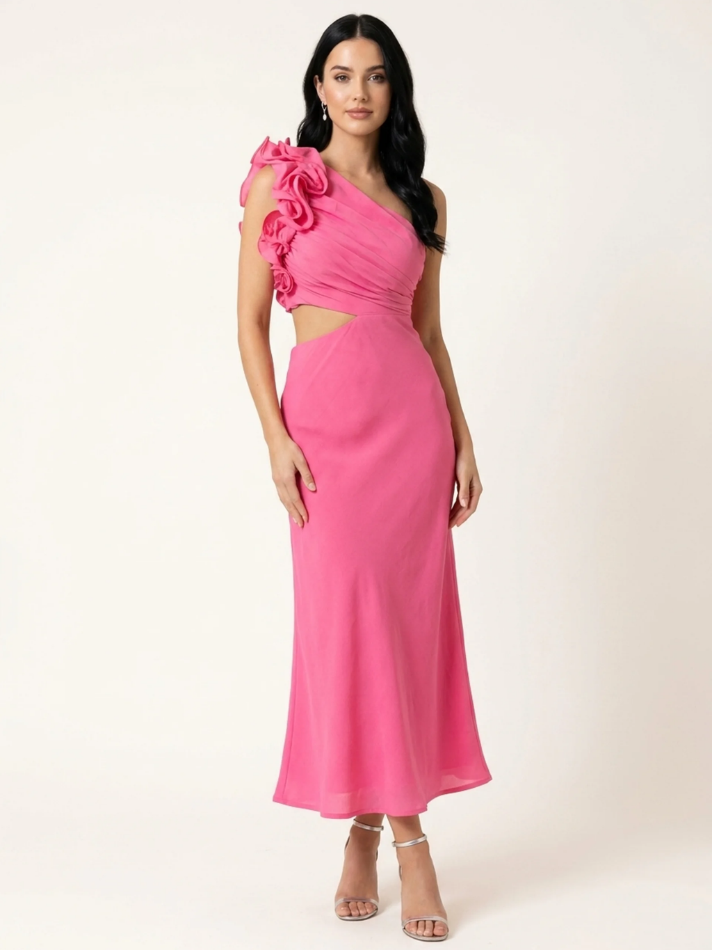 AMIRA Women's One-Shoulder Ruffle Cutout Maxi Dress