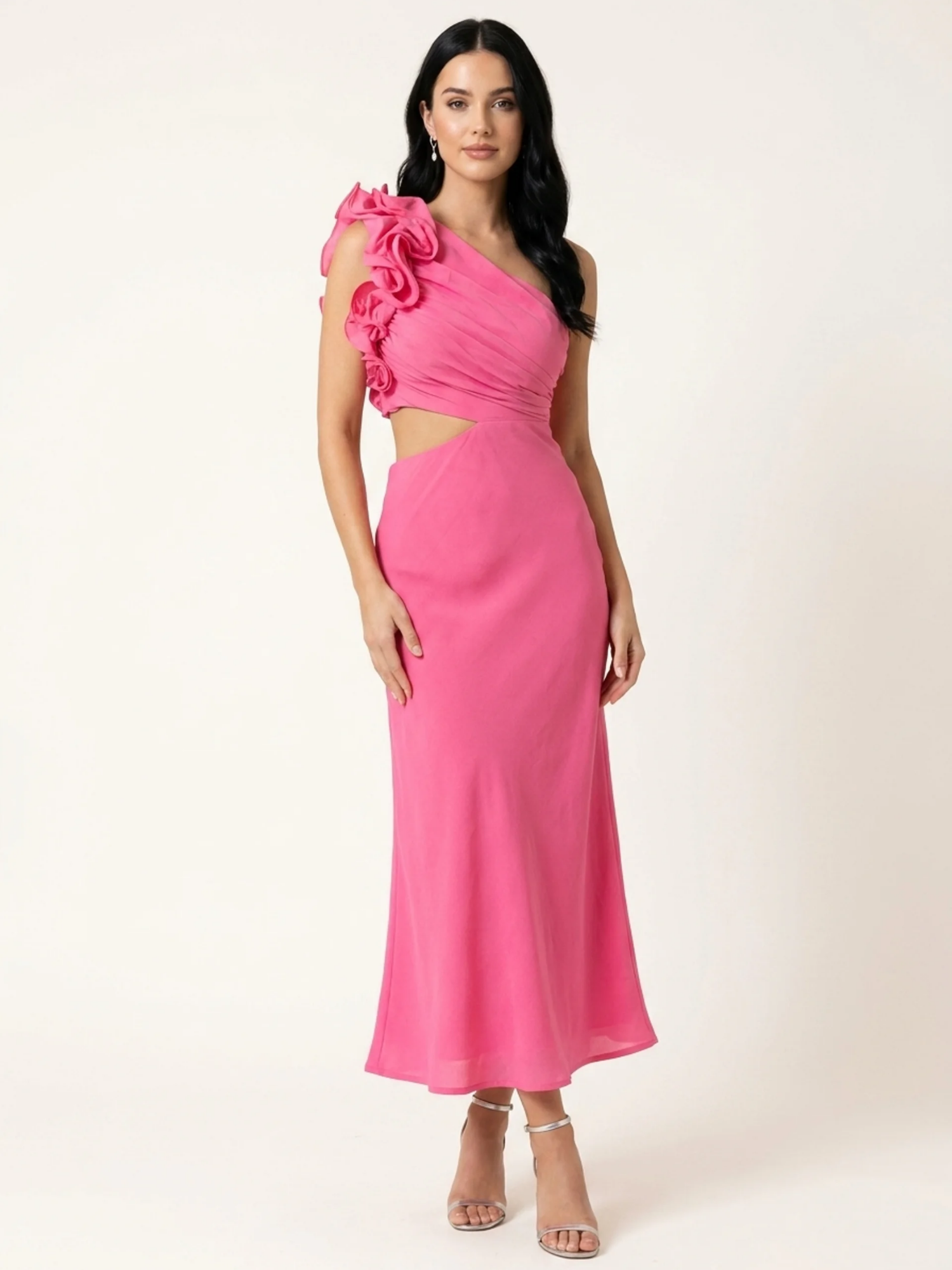 AMIRA Women's One-Shoulder Ruffle Cutout Maxi Dress