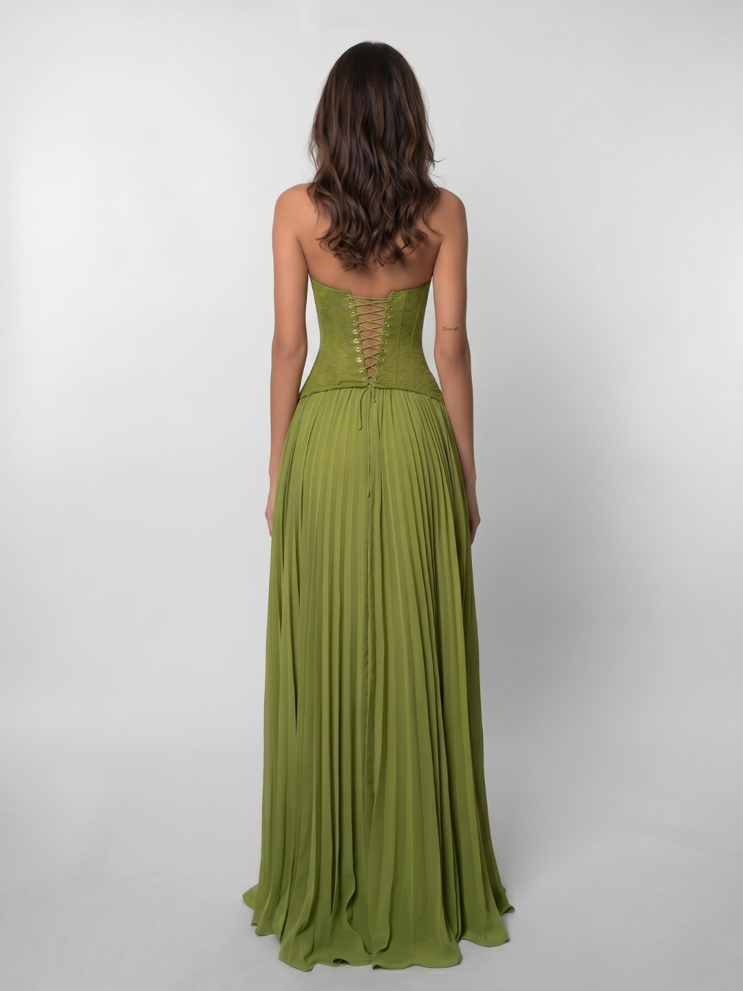 Noana Women's Lace Corset Halterneck Pleated Maxi Dress
