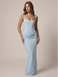 SERAPHINE Women's Structured Bodice Satin Maxi Gown
