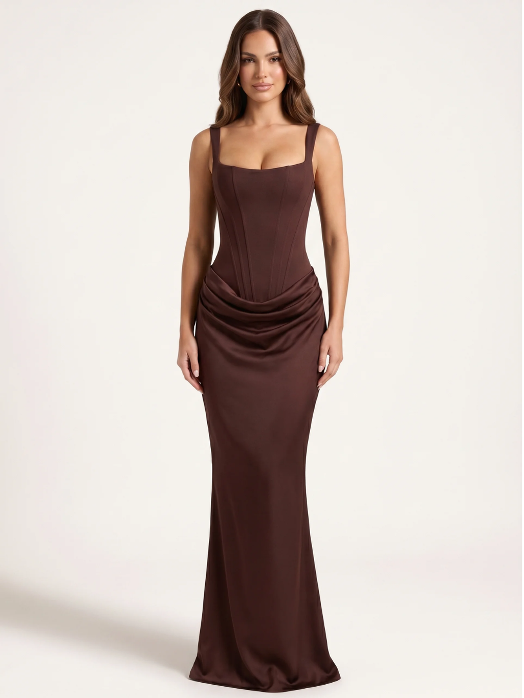 ISADORA Women's Corset Bodice Draped Satin Maxi Dress