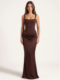 ISADORA Women's Corset Bodice Draped Satin Maxi Dress