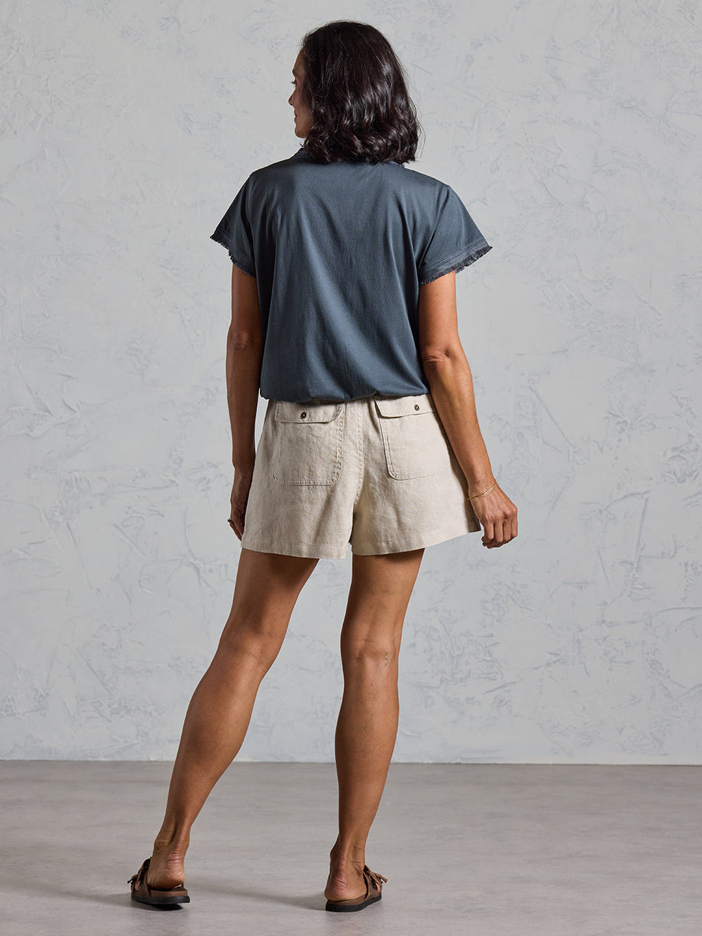 ANIKA Women's French Linen Drawstring Shorts with Pockets