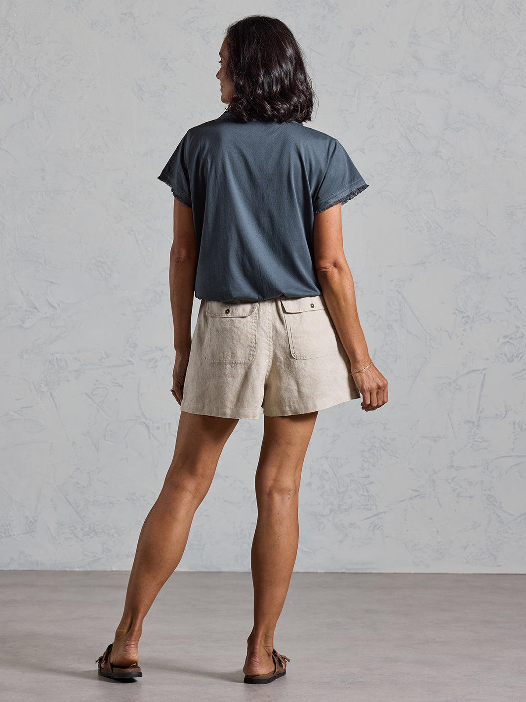 ANIKA Women's French Linen Drawstring Shorts with Pockets
