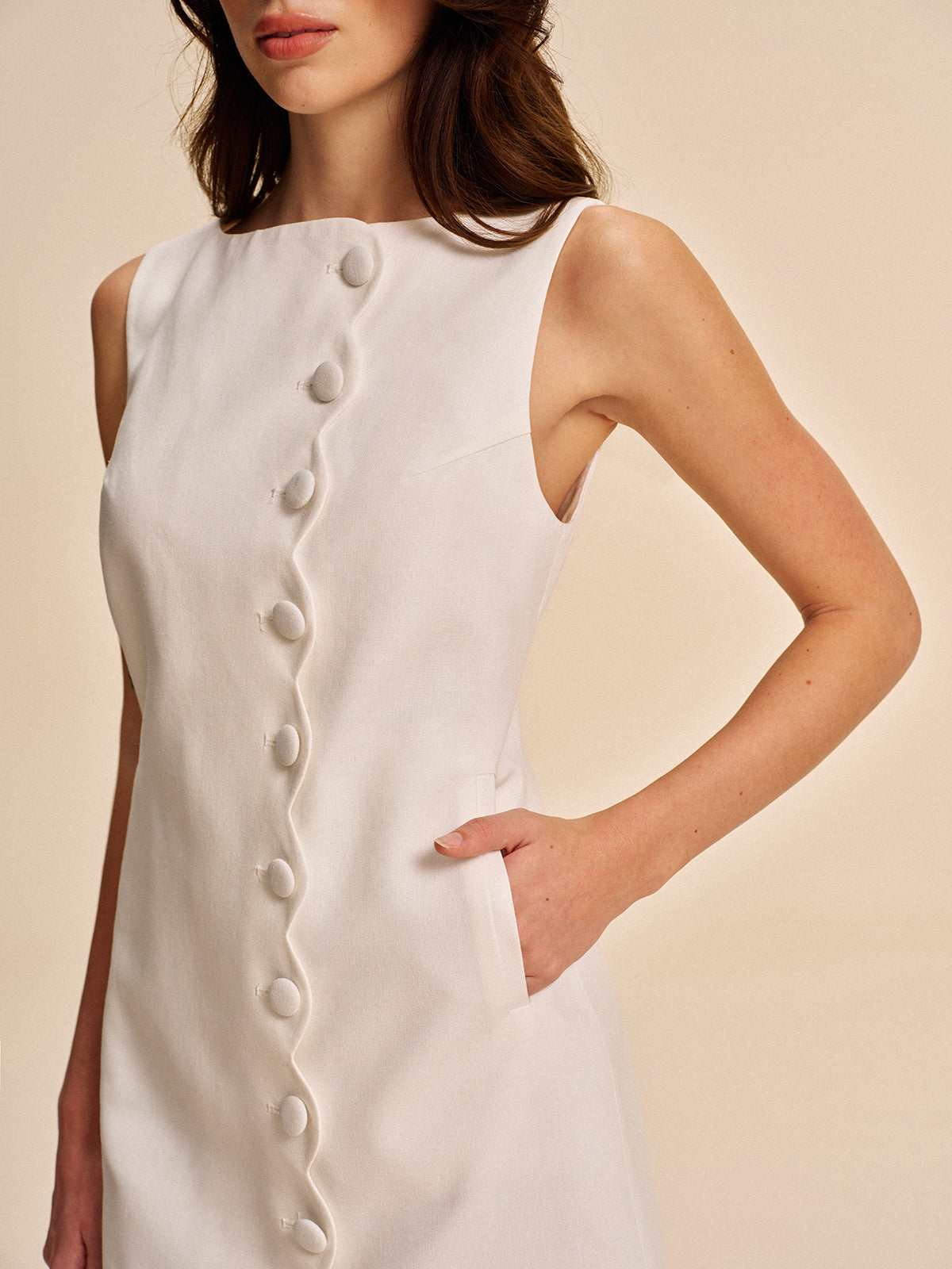 DAISY Women's Sleeveless Linen-Blend Shift Dress with Pockets