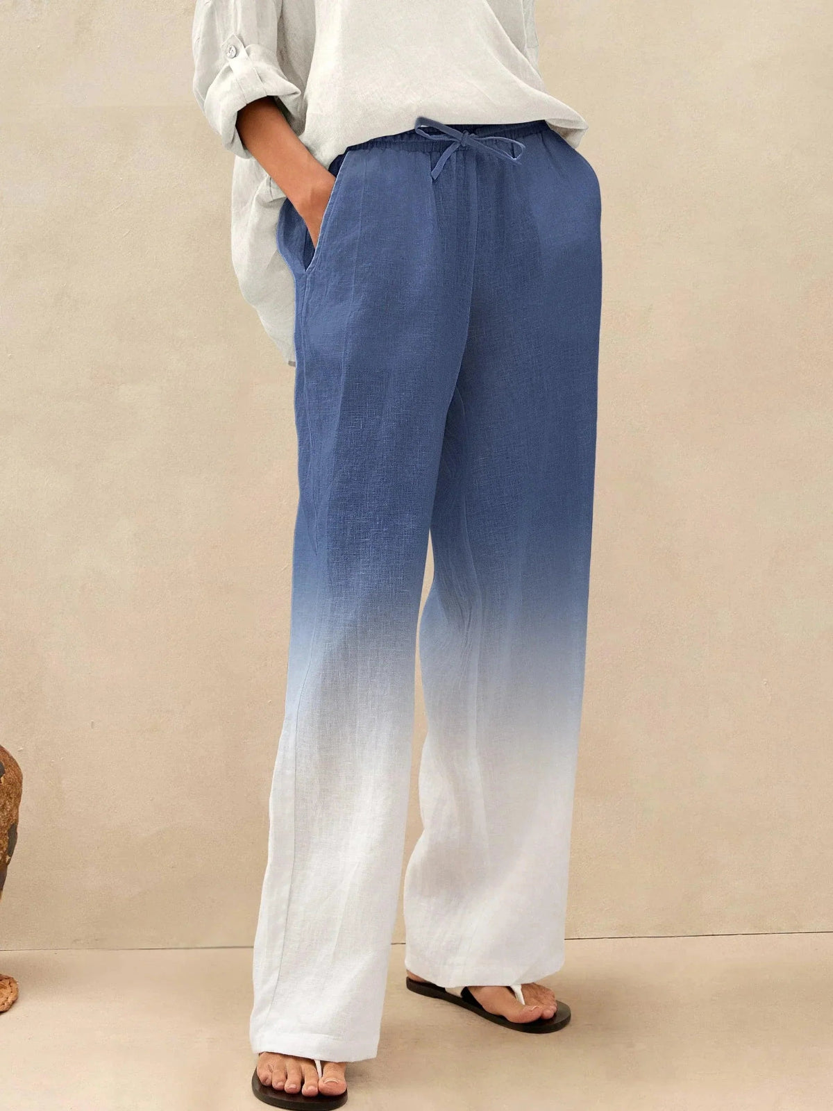ELISE Women's Straight-Leg Linen Drawstring Pant with Pockets