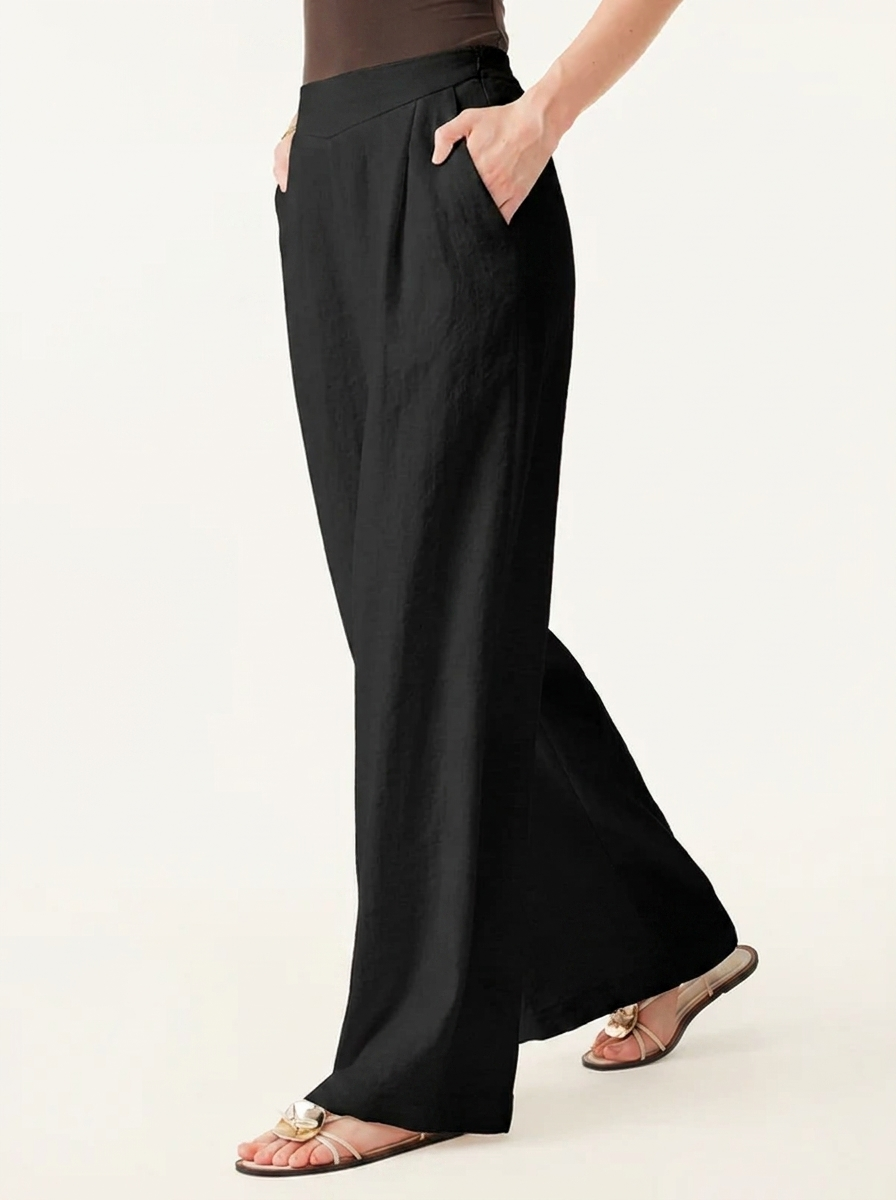 ELISE Women's Mid-Rise Wide-Leg Linen Pant with Pockets