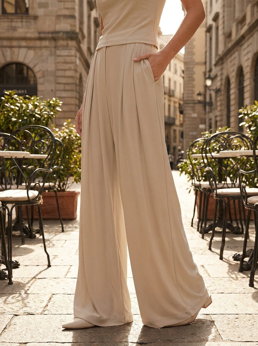 MAREN Women's High-Rise Wide-Leg Palazzo Pant with Pockets