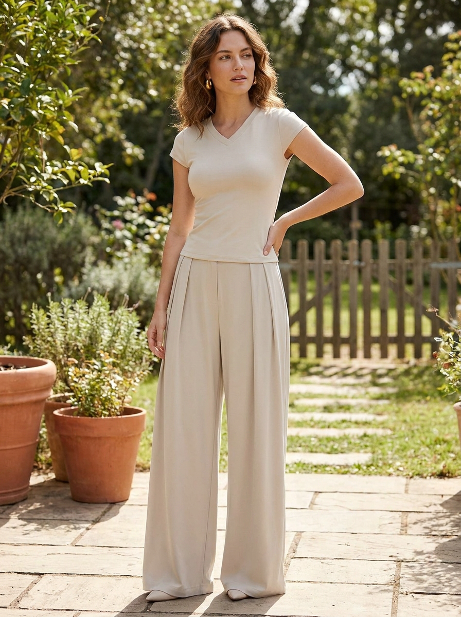 MAREN Women's High-Rise Wide-Leg Palazzo Pant with Pockets