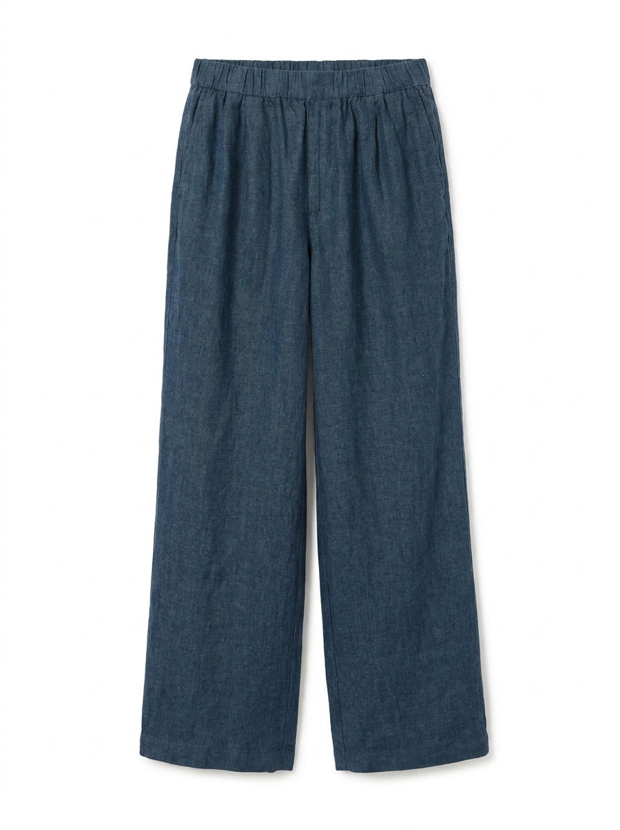 SCHIRIN Women's Mid-Rise Wide-Leg Organic Linen Easy Trouser with Pockets