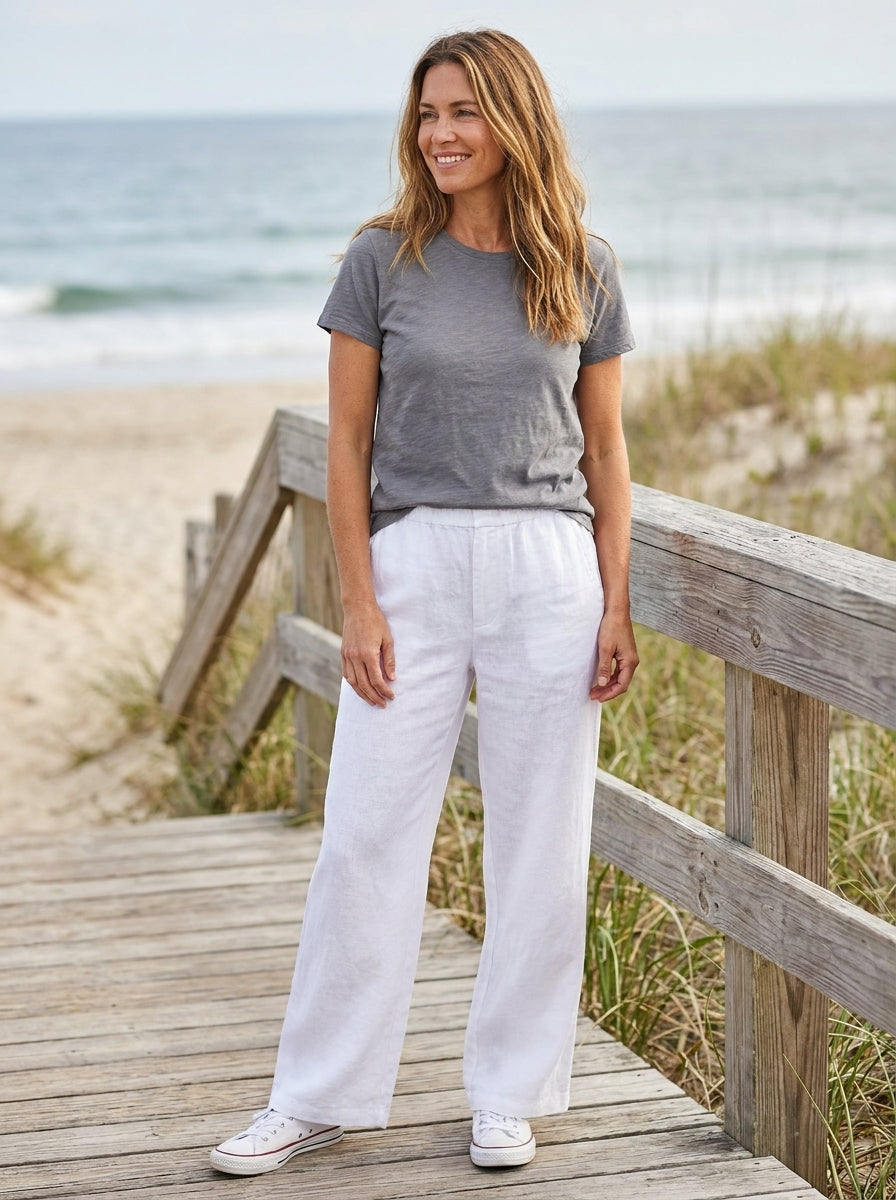 SCHIRIN Women's Mid-Rise Wide-Leg Organic Linen Easy Trouser with Pockets