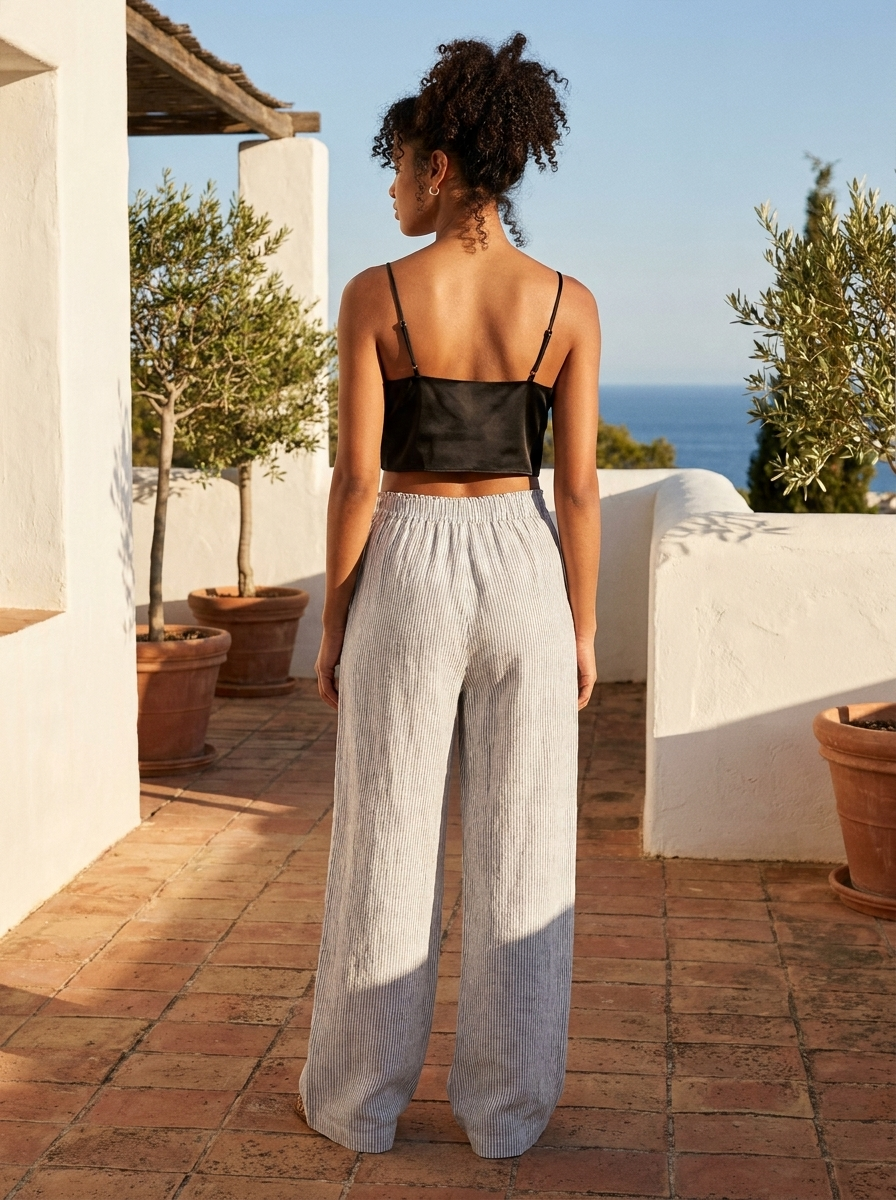VERA Women's High-Rise Wide-Leg Beach Linen Pant with Pockets