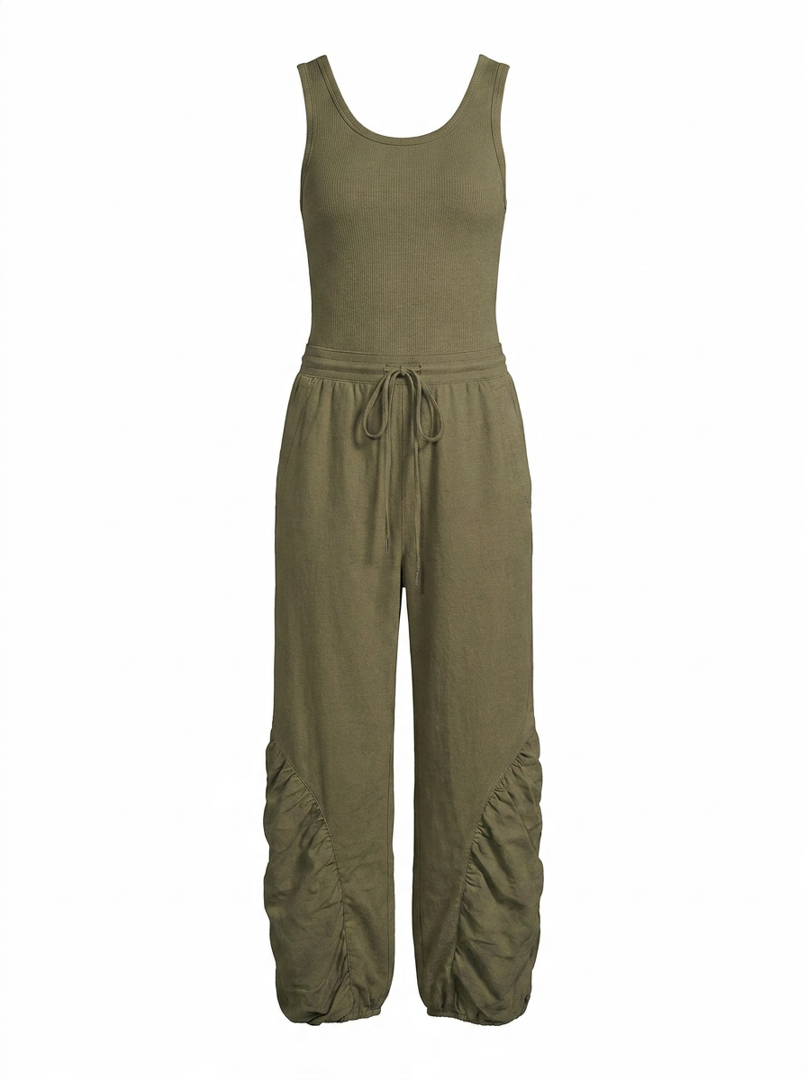 ELODIE Women's Sleeveless Scoop-Neck Drawstring Jumpsuit with Pockets