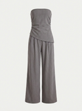 SELENE Women's Strapless Wide-Leg Pinstripe Jumpsuit with Pockets