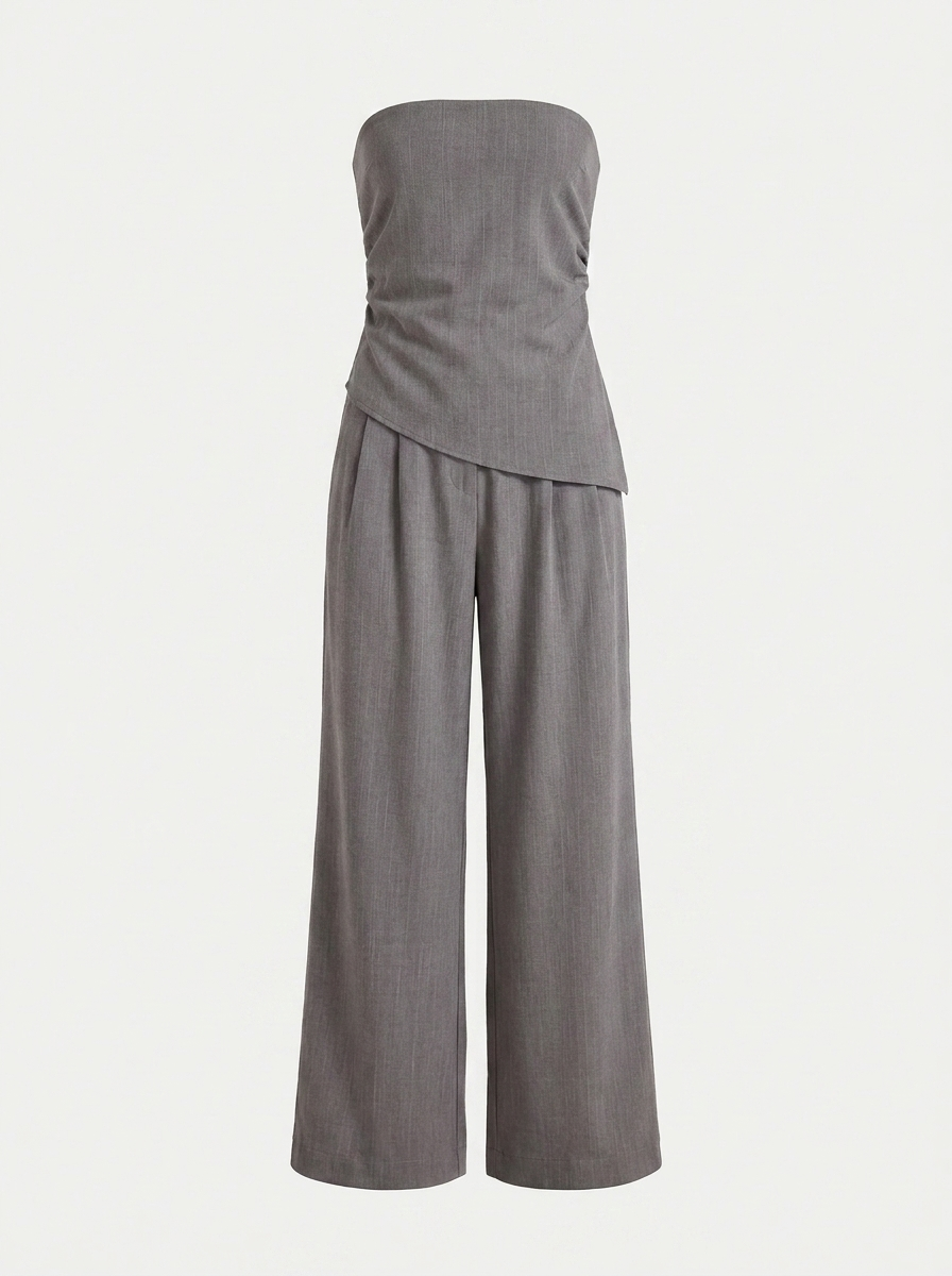 SELENE Women's Strapless Wide-Leg Pinstripe Jumpsuit with Pockets