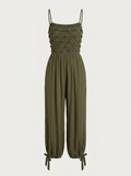 THEA Women's Smocked Pintuck Wide-Leg Jumpsuit with Pockets