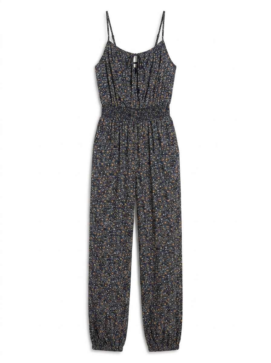 ISLA Women's Floral Smocked Wide-Leg Jumpsuit with Pockets