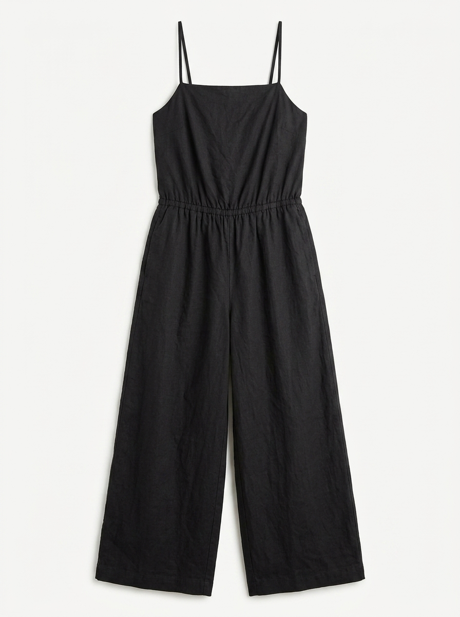 FERN Women's Cotton Bubble-Hem Twofer Jumpsuit with Pockets