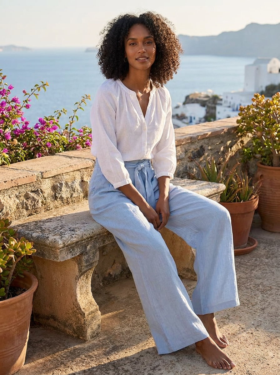 WILLOW Women's Tie-Waist Wide-Leg Linen Pant with Pockets