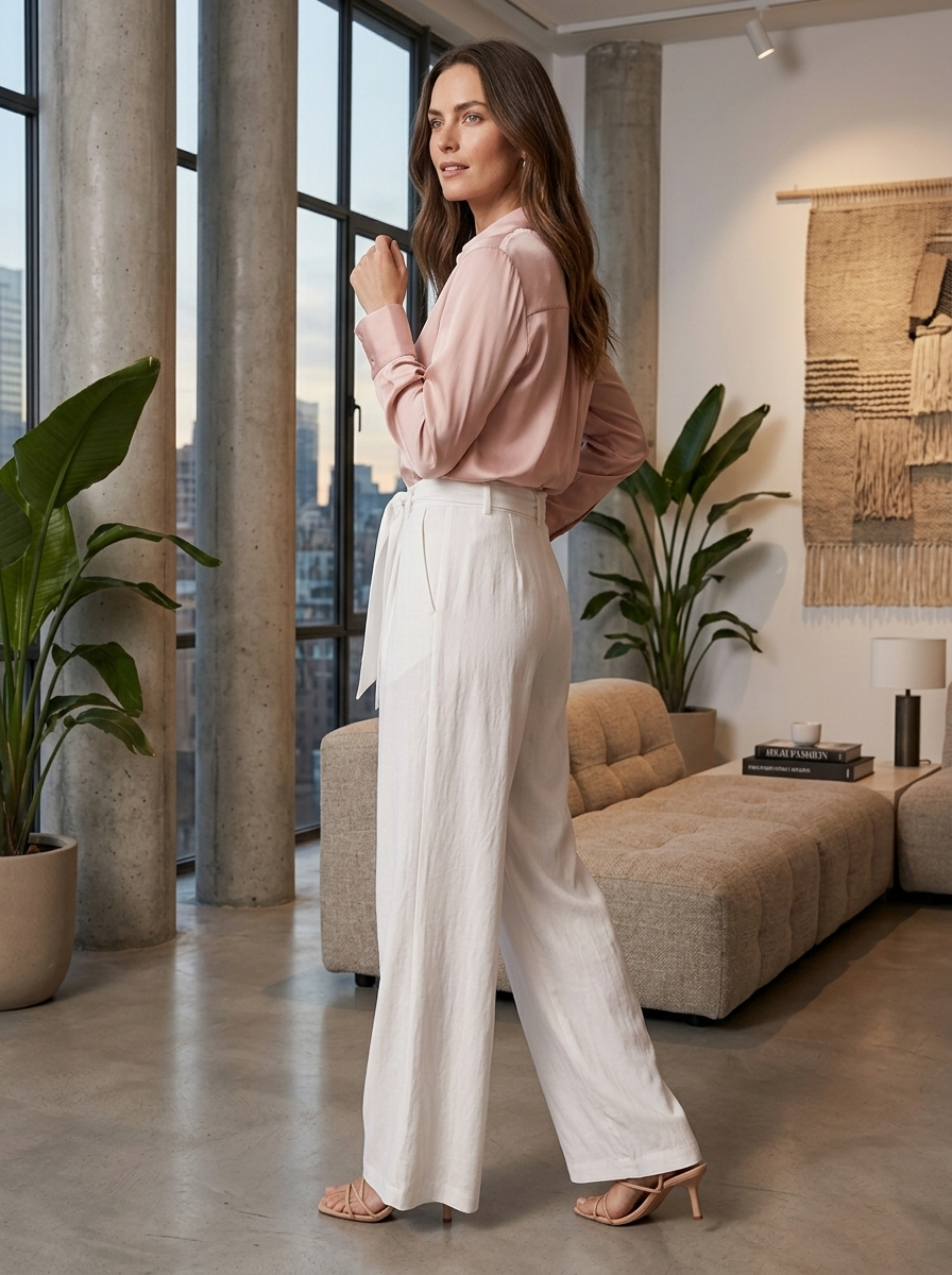 MAEVE Women's Tie-Waist Wide-Leg Linen Pant with Pockets