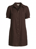 ALY Women's Puff-Sleeve European Linen Mini Shirtdress