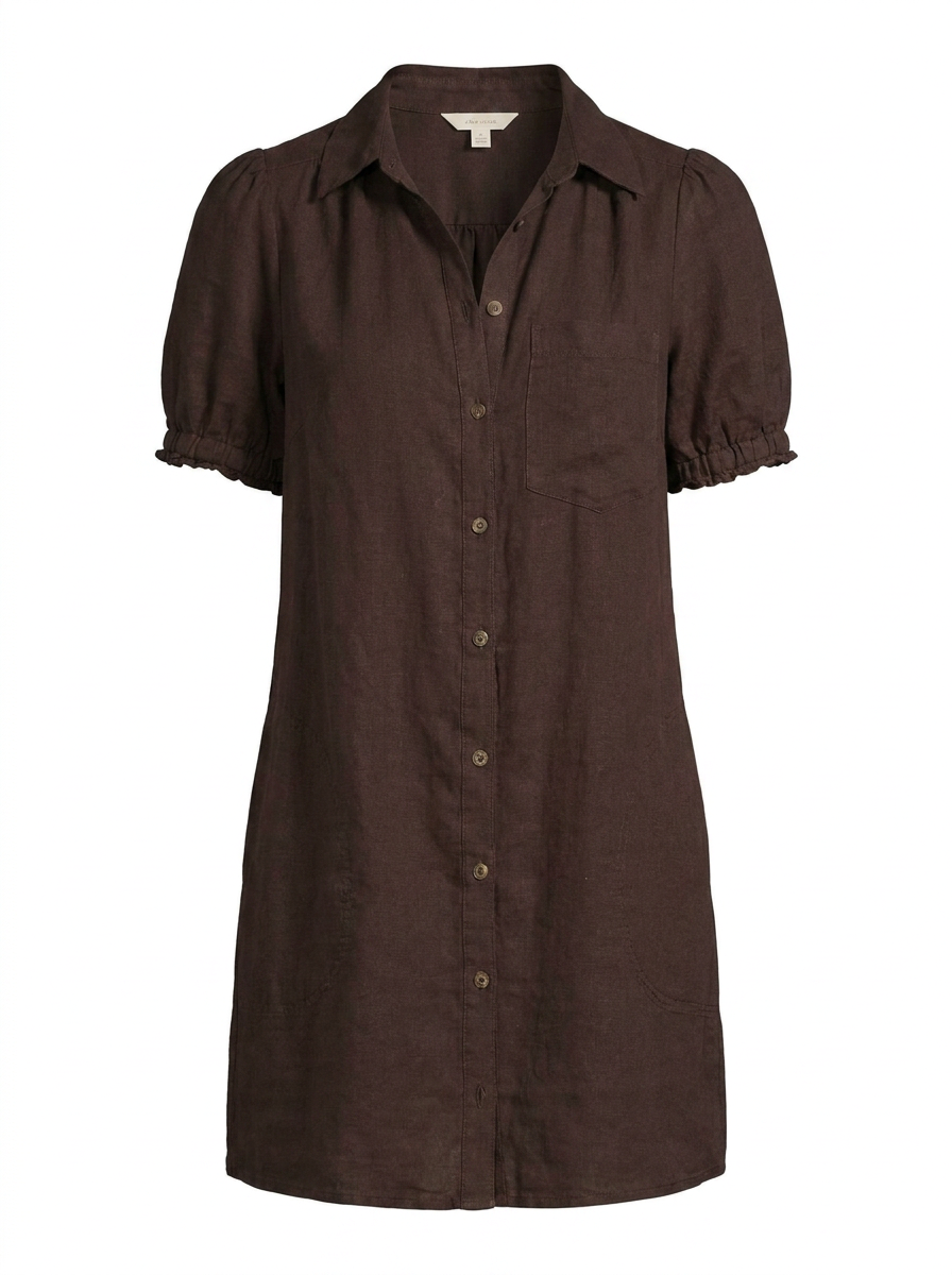ALY Women's Puff-Sleeve European Linen Mini Shirtdress