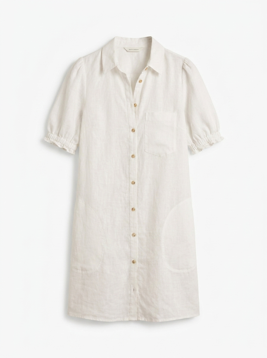 EVIE Women's Puff-Sleeve European Linen Mini Shirtdress