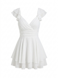 ROSALIE Women's Flutter-Sleeve Tiered Romper with Tie-Back