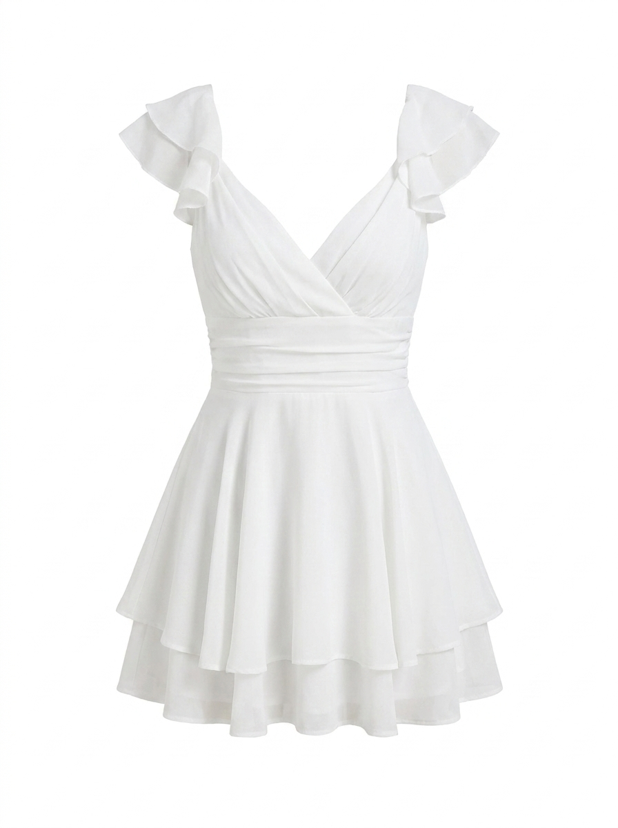 ROSALIE Women's Flutter-Sleeve Tiered Romper with Tie-Back