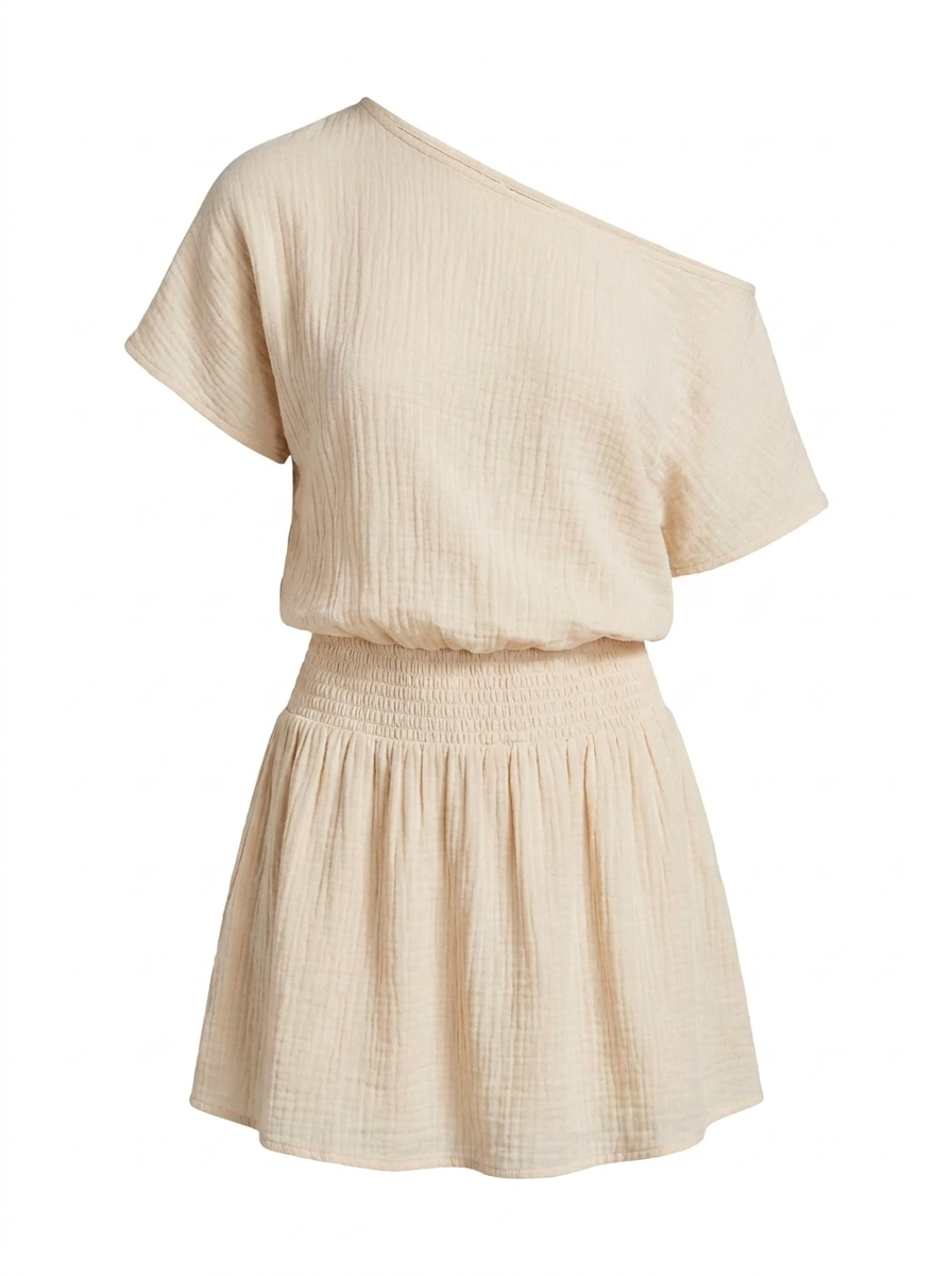 ALONDRA Women's Off-the-Shoulder Linen-Look Romper with Smocked Waist