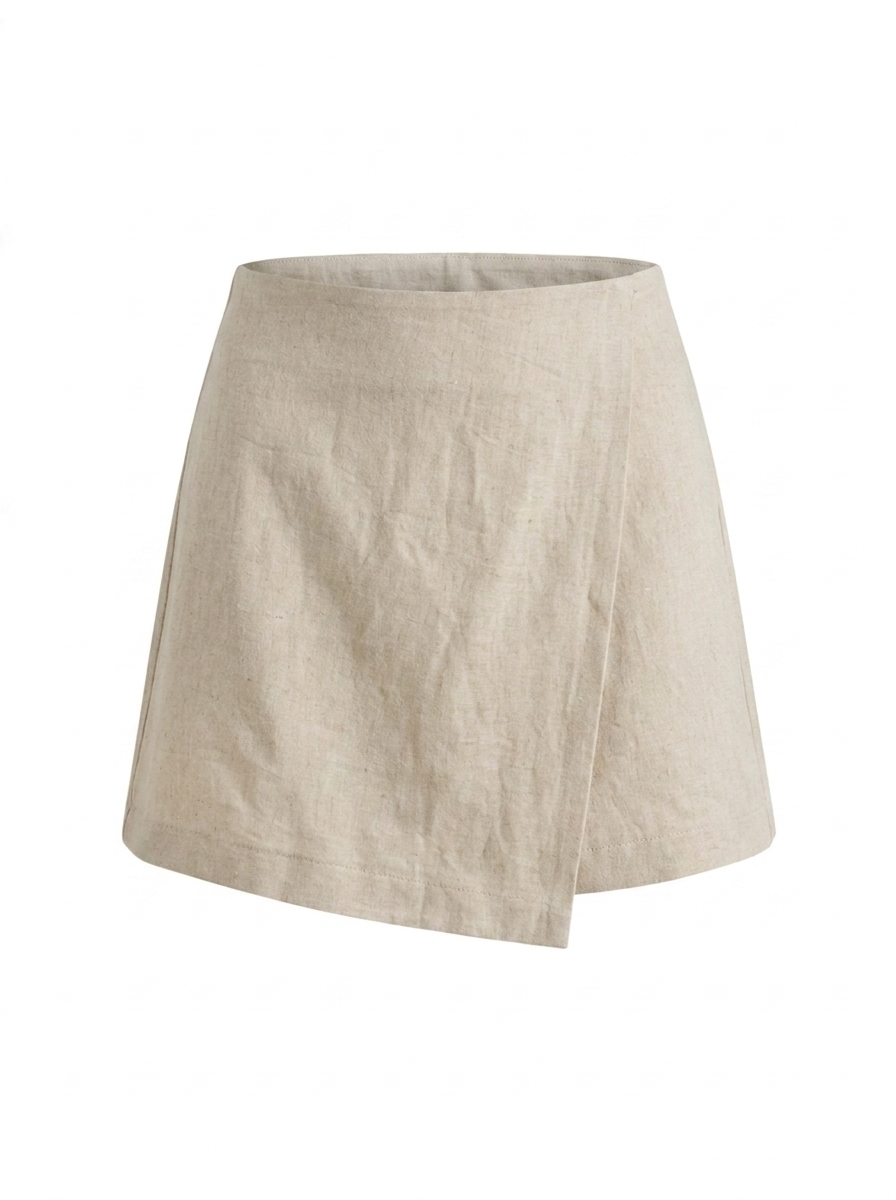 THEA Women's High-Rise European Linen Wrap Skort with Built-In Shorts