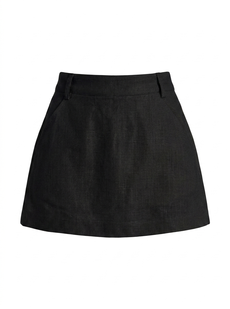 EVIE Women's High-Rise Linen Mini Skort with Built-In Shorts
