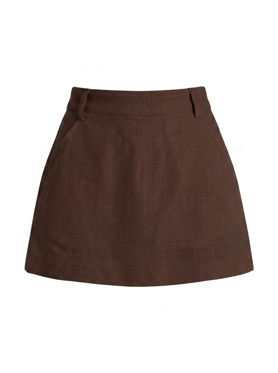 EVIE Women's High-Rise Linen Mini Skort with Built-In Shorts