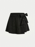 MACEY Women's Linen-Blend Faux-Wrap Mini Skort