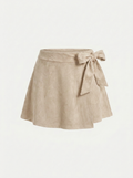 MACEY Women's Linen-Blend Faux-Wrap Mini Skort