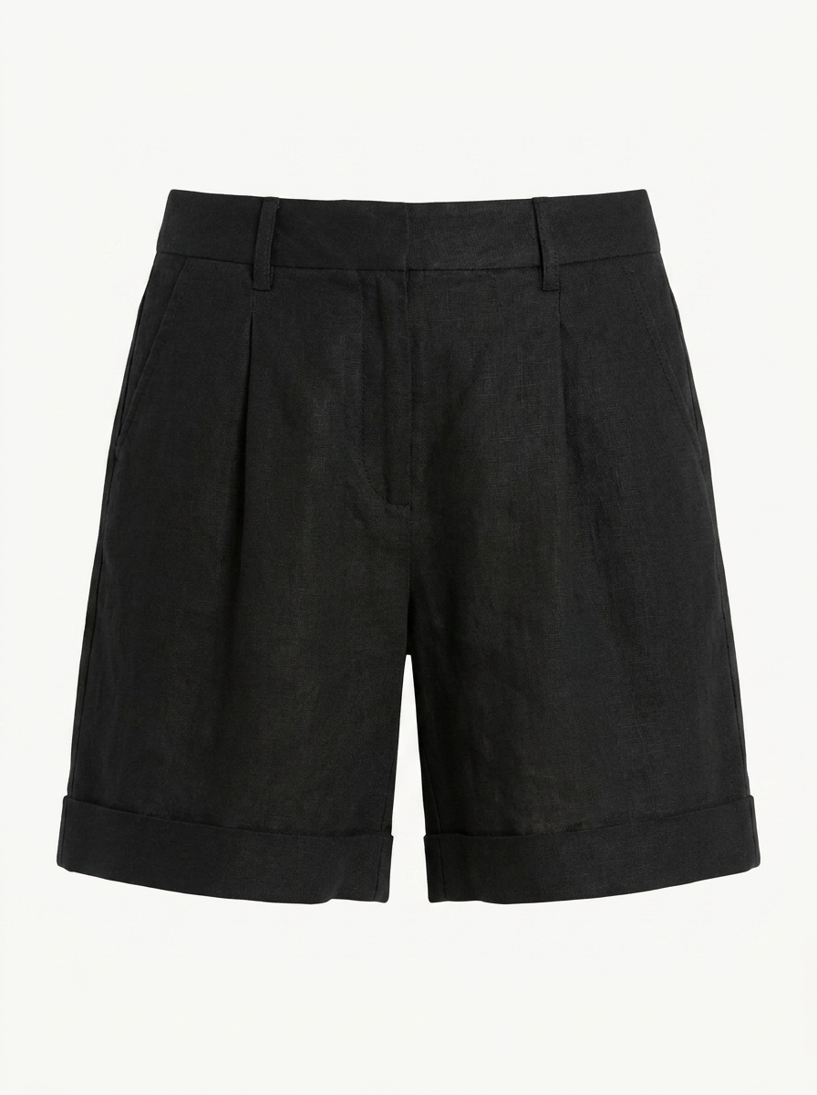 ELOISE Women's High-Rise European Linen Trouser Shorts with Pockets