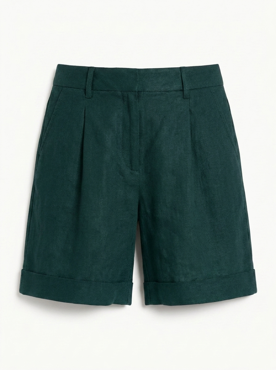 ELOISE Women's High-Rise European Linen Trouser Shorts with Pockets