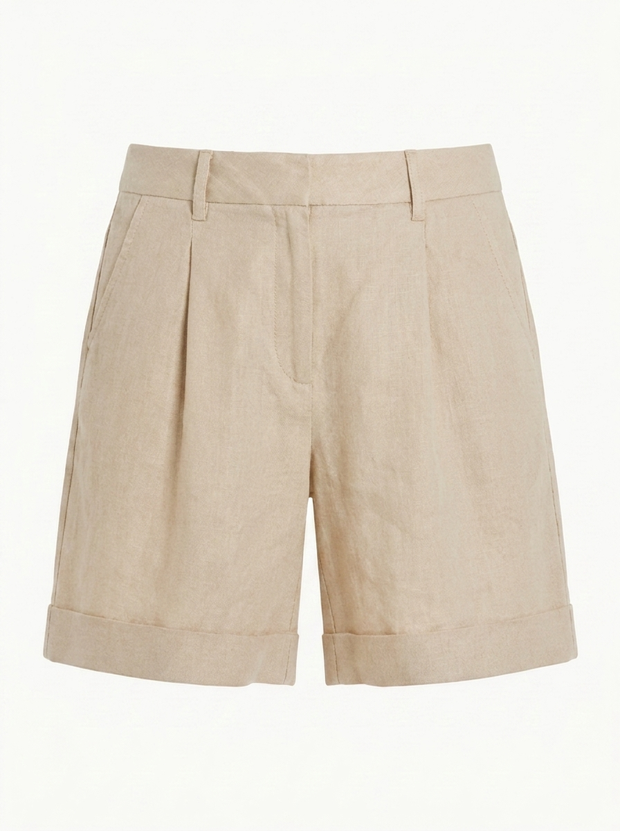 ELOISE Women's High-Rise European Linen Trouser Shorts with Pockets