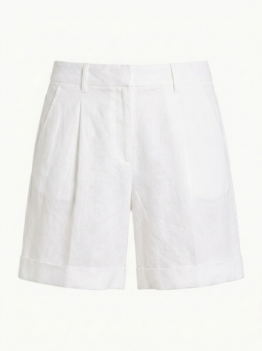 ELOISE Women's High-Rise European Linen Trouser Shorts with Pockets