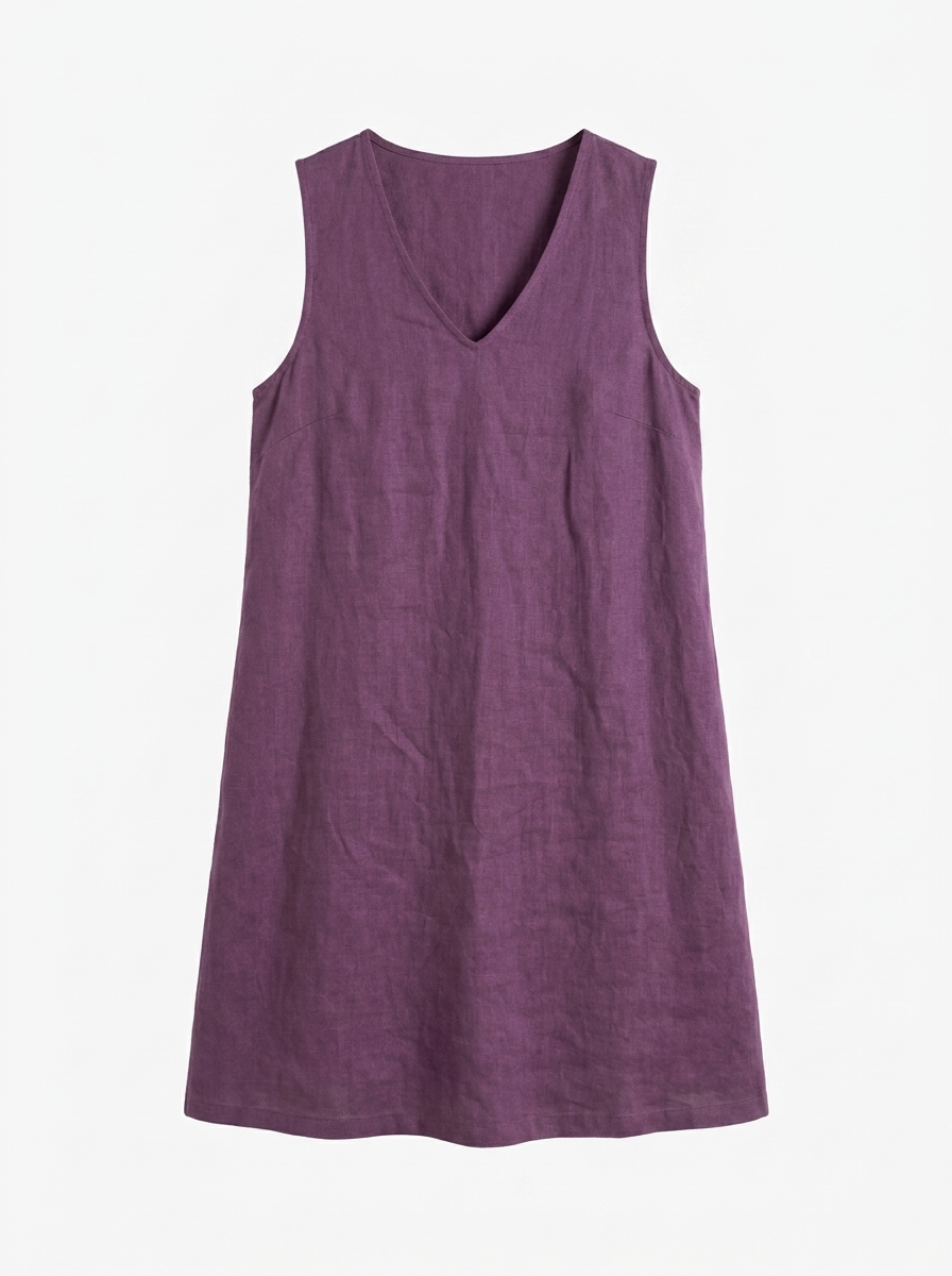 ROWAN Women's Sleeveless V-Neck Linen Shift Dress with Pockets