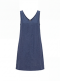 SAOIRSE Women's Sleeveless V-Neck French Linen Shift Dress with Pockets